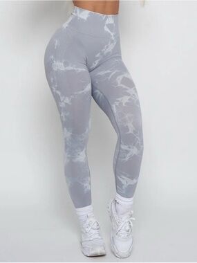 PCHEE BUM High-Waist Marble Gray Tie-Dye Seamless Leggings Small NEW